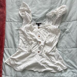 White Eyelet Button-Down Top